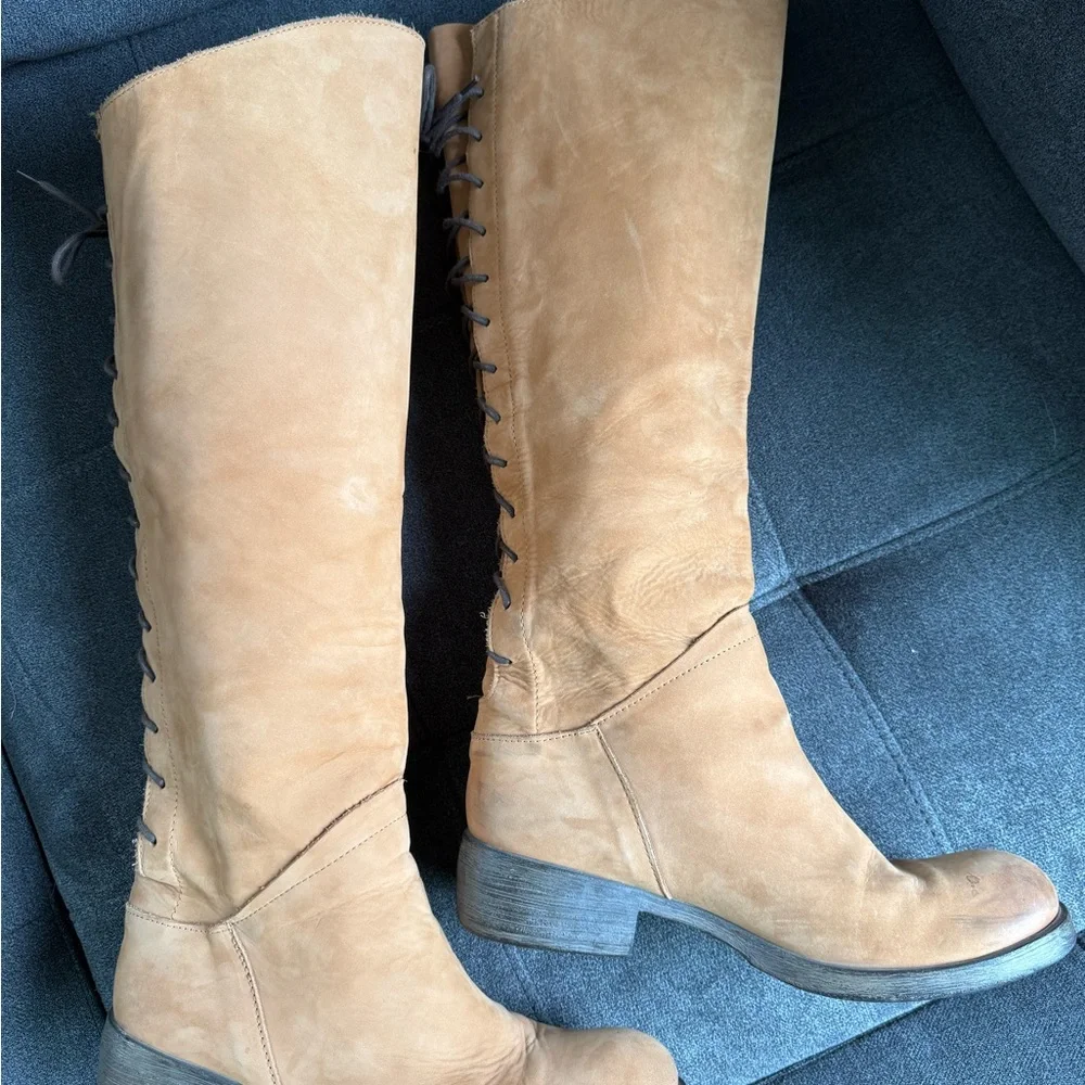 Sundance Tall Lace-Back Suede Boots in Tan